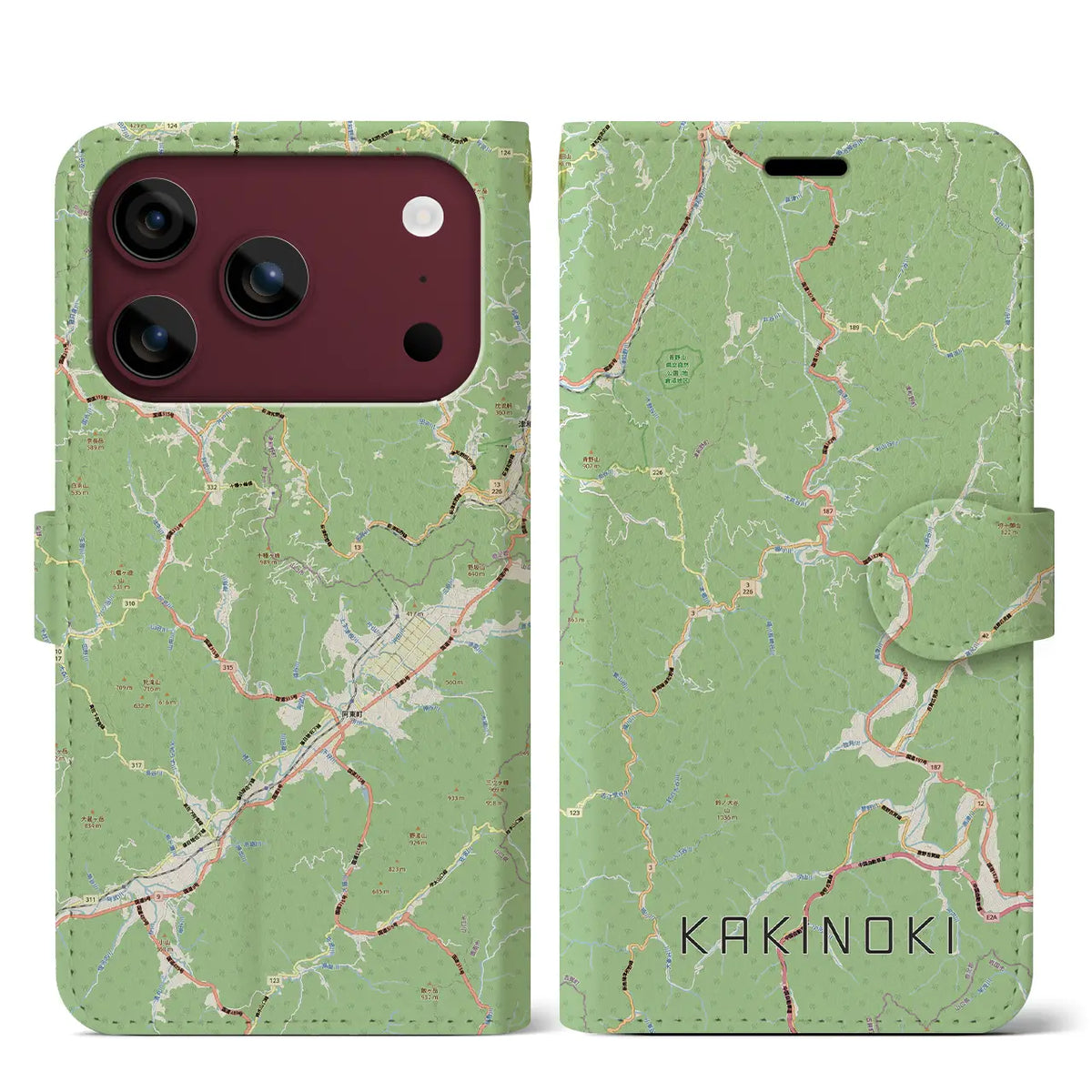 【柿木（島根県）】地図柄iPhoneケース（手帳タイプ）モノトーン・iPhone 17 Pro Max 用