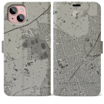 【柿の木坂（東京都）】地図柄iPhoneケース（手帳タイプ）モノトーン・iPhone 15 Plus 用