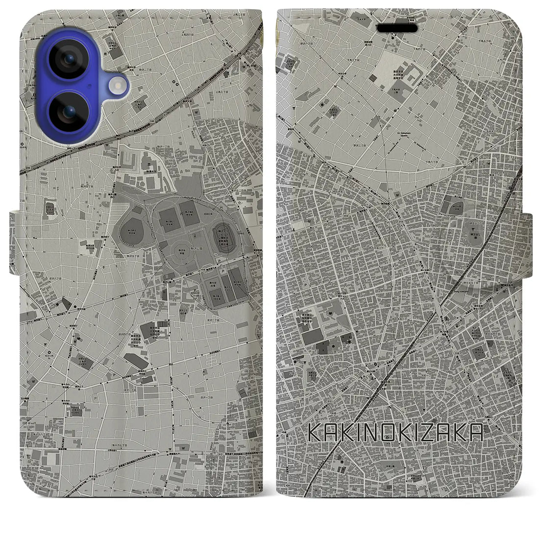 【柿の木坂(東京都)】地図柄iPhoneケース(手帳タイプ)モノトーン・iPhone 16 Pro Max 用