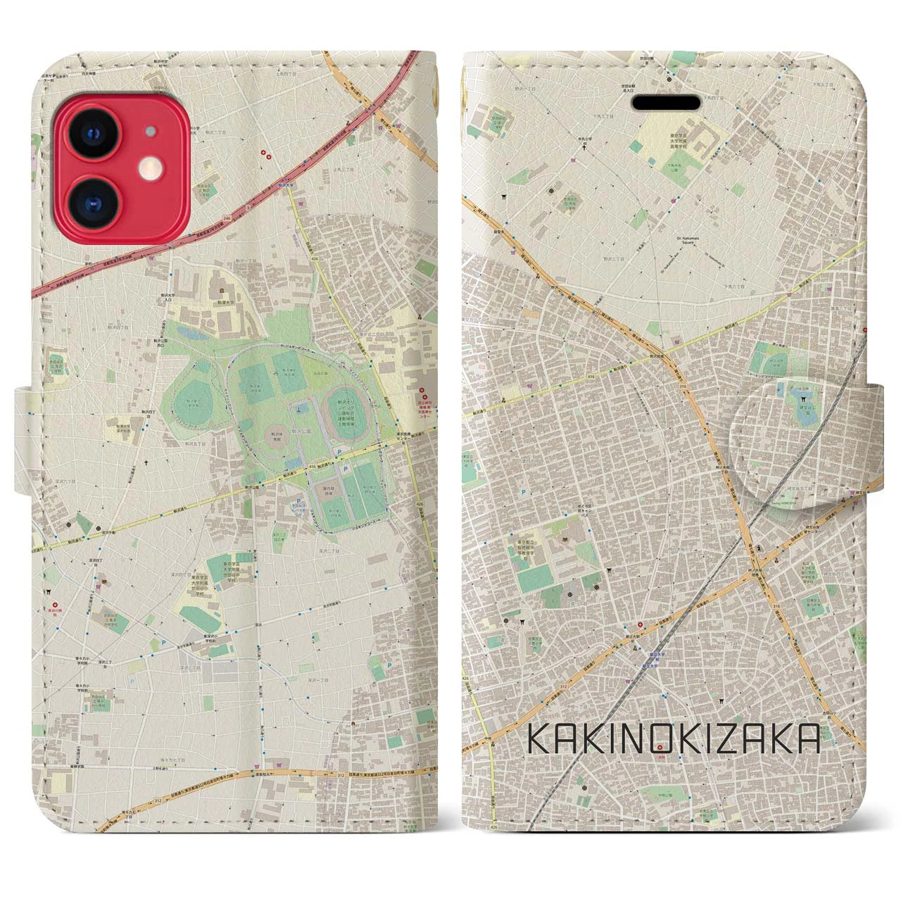 【柿の木坂（東京都）】地図柄iPhoneケース（手帳タイプ）ナチュラル・iPhone 11 用