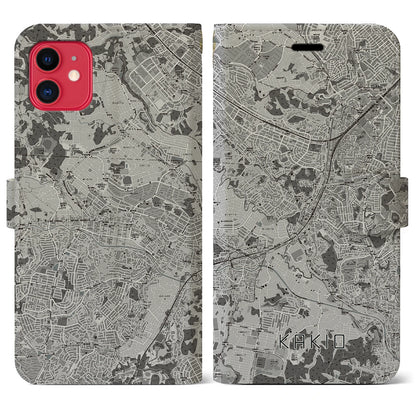 【柿生（神奈川県）】地図柄iPhoneケース（手帳タイプ）モノトーン・iPhone 11 用