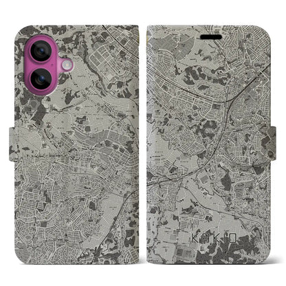 【柿生（神奈川県）】地図柄iPhoneケース（手帳タイプ）モノトーン・iPhone 16 Pro 用