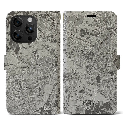 【柿生（神奈川県）】地図柄iPhoneケース（手帳タイプ）モノトーン・iPhone 16 用