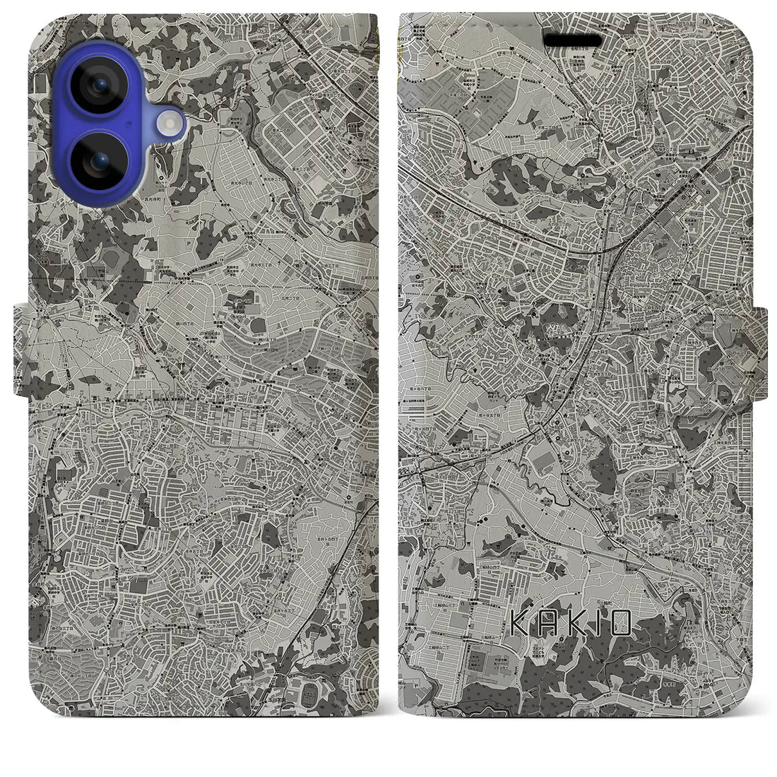 【柿生(神奈川県)】地図柄iPhoneケース(手帳タイプ)モノトーン・iPhone 16 Pro Max 用