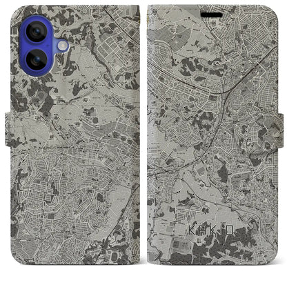 【柿生（神奈川県）】地図柄iPhoneケース（手帳タイプ）モノトーン・iPhone 16 Pro Max 用