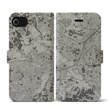 【柿生（神奈川県）】地図柄iPhoneケース（手帳タイプ）モノトーン・iPhone SE（第3 / 第2世代） / 8 / 7 / 6s / 6 用