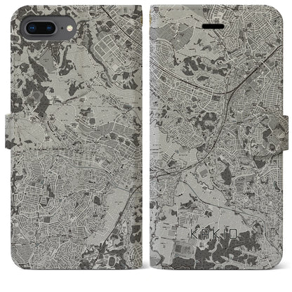 【柿生（神奈川県）】地図柄iPhoneケース（手帳タイプ）モノトーン・iPhone 8Plus /7Plus / 6sPlus / 6Plus 用