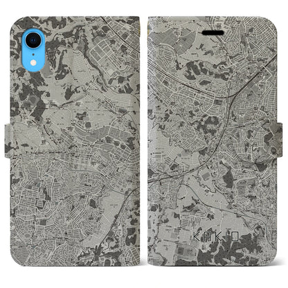 【柿生（神奈川県）】地図柄iPhoneケース（手帳タイプ）モノトーン・iPhone XR 用