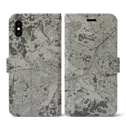 【柿生（神奈川県）】地図柄iPhoneケース（手帳タイプ）モノトーン・iPhone XS / X 用