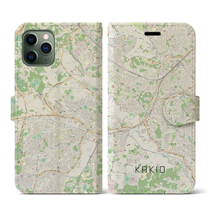 【柿生（神奈川県）】地図柄iPhoneケース（手帳タイプ）ナチュラル・iPhone 11 Pro 用