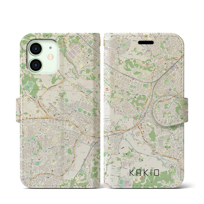 【柿生（神奈川県）】地図柄iPhoneケース（手帳タイプ）ナチュラル・iPhone 12 mini 用