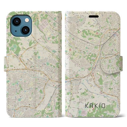 【柿生（神奈川県）】地図柄iPhoneケース（手帳タイプ）ナチュラル・iPhone 13 用