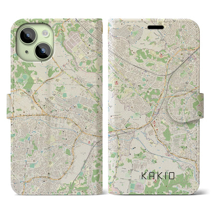 【柿生（神奈川県）】地図柄iPhoneケース（手帳タイプ）ナチュラル・iPhone 15 用