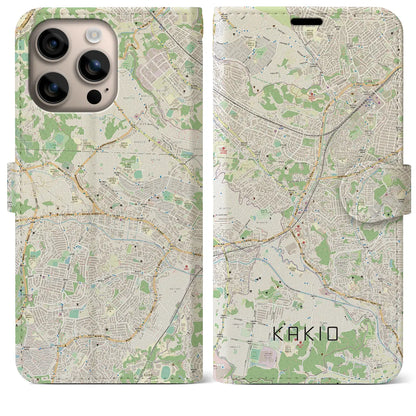 【柿生（神奈川県）】地図柄iPhoneケース（手帳タイプ）ナチュラル・iPhone 16 Plus 用