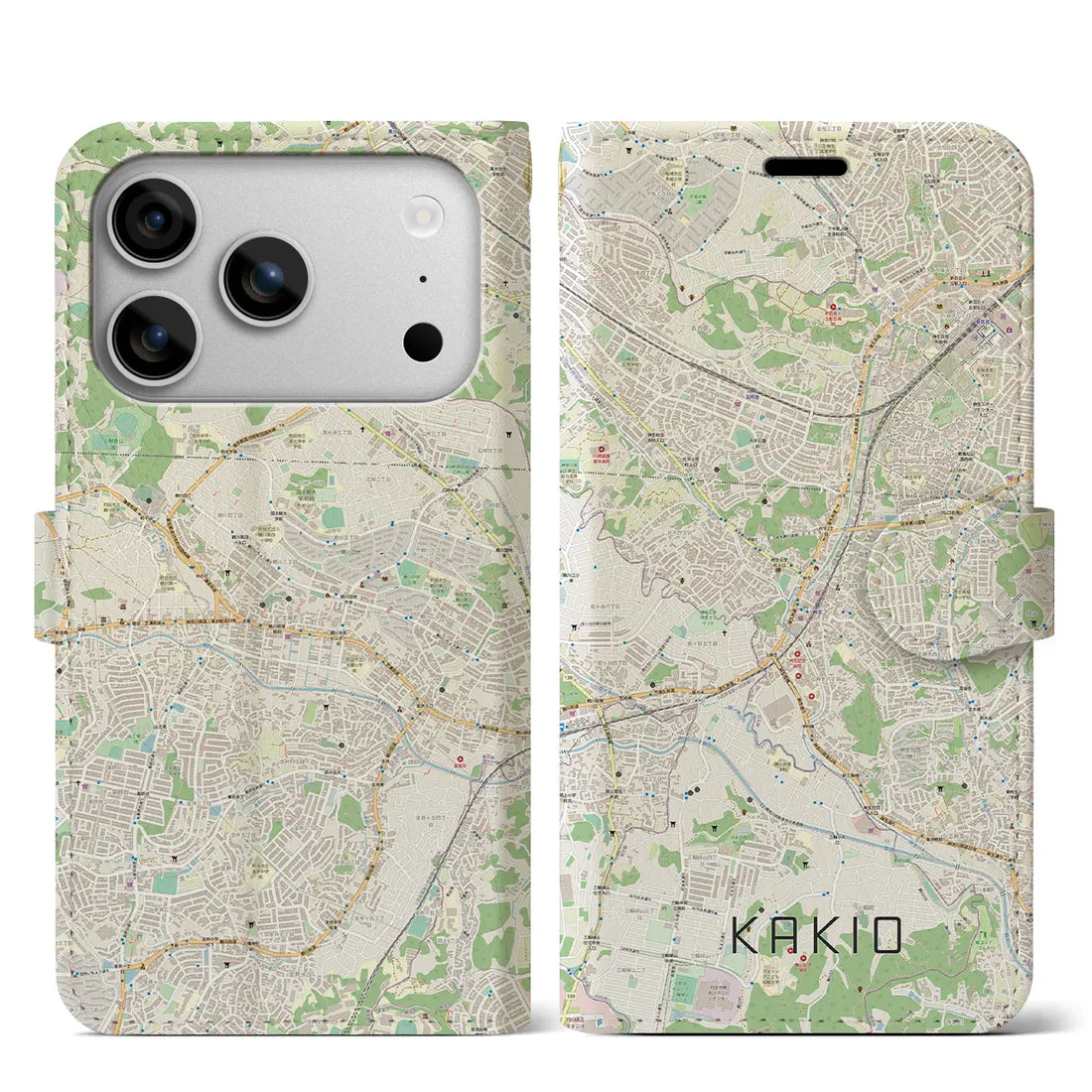 【柿生（神奈川県）】地図柄iPhoneケース（手帳タイプ）モノトーン・iPhone 17 Pro Max 用