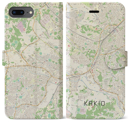 【柿生（神奈川県）】地図柄iPhoneケース（手帳タイプ）ナチュラル・iPhone 8Plus /7Plus / 6sPlus / 6Plus 用