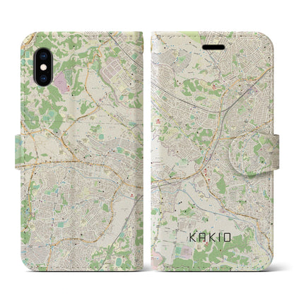 【柿生（神奈川県）】地図柄iPhoneケース（手帳タイプ）ナチュラル・iPhone XS / X 用