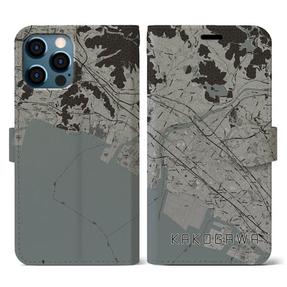 【加古川（兵庫県）】地図柄iPhoneケース（手帳タイプ）モノトーン・iPhone 12 / 12 Pro 用