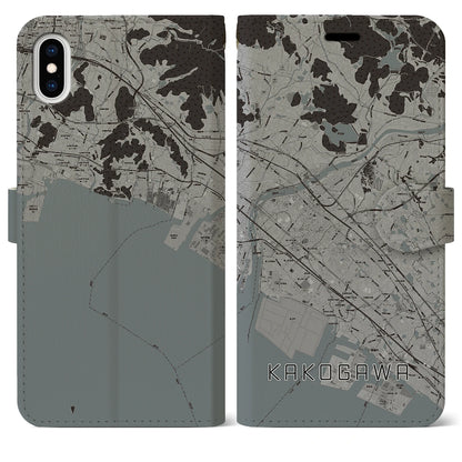 【加古川（兵庫県）】地図柄iPhoneケース（手帳タイプ）モノトーン・iPhone XS Max 用