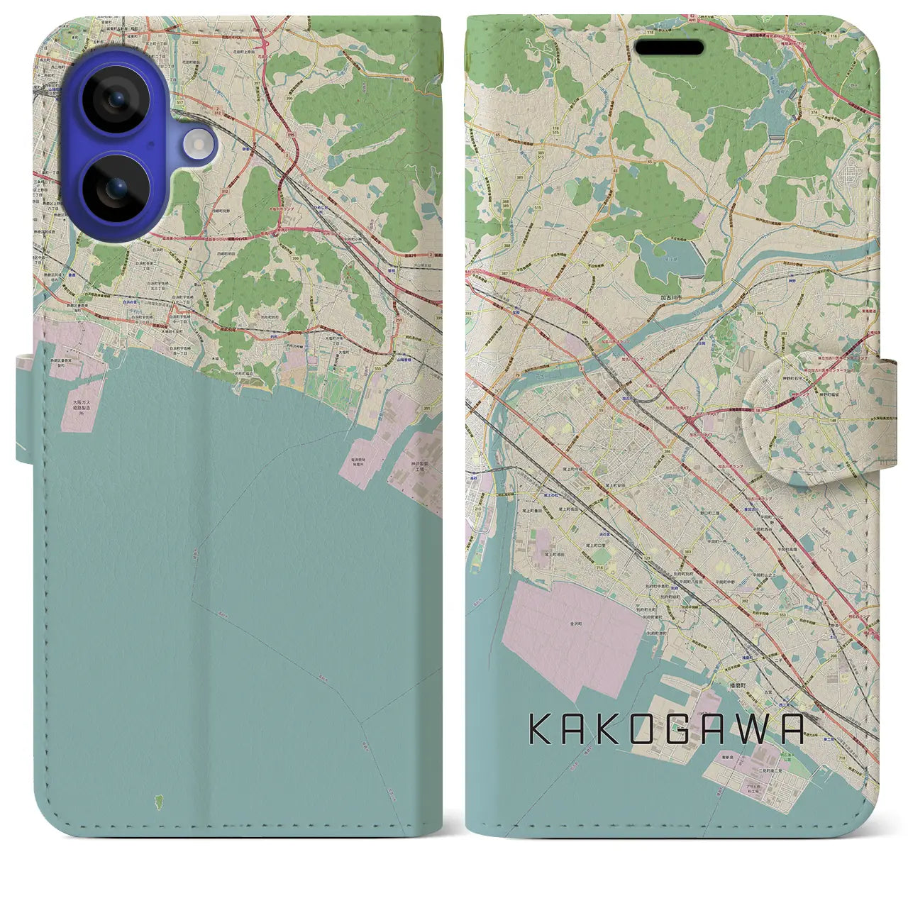 【加古川（兵庫県）】地図柄iPhoneケース（手帳タイプ）ナチュラル・iPhone 16 Pro Max 用