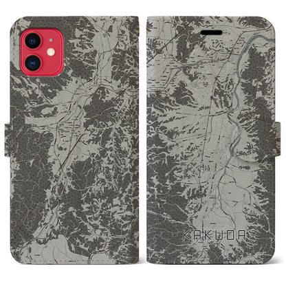 【角田（宮城県）】地図柄iPhoneケース（手帳タイプ）モノトーン・iPhone 11 用