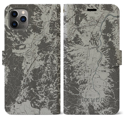 【角田（宮城県）】地図柄iPhoneケース（手帳タイプ）モノトーン・iPhone 11 Pro Max 用