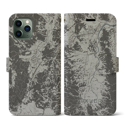 【角田（宮城県）】地図柄iPhoneケース（手帳タイプ）モノトーン・iPhone 11 Pro 用