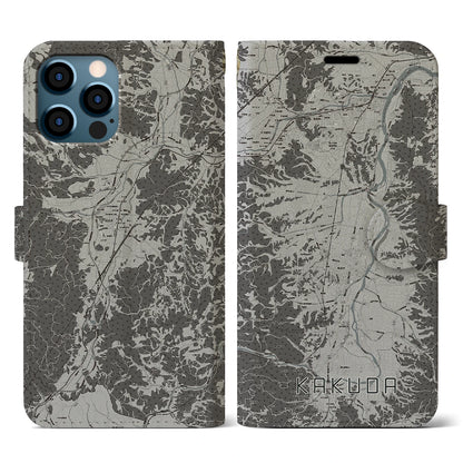 【角田（宮城県）】地図柄iPhoneケース（手帳タイプ）モノトーン・iPhone 12 / 12 Pro 用