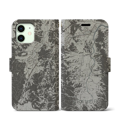 【角田（宮城県）】地図柄iPhoneケース（手帳タイプ）モノトーン・iPhone 12 mini 用