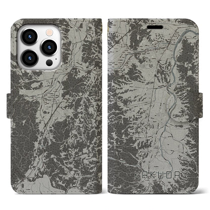 【角田（宮城県）】地図柄iPhoneケース（手帳タイプ）モノトーン・iPhone 13 Pro 用