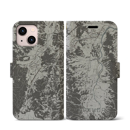 【角田（宮城県）】地図柄iPhoneケース（手帳タイプ）モノトーン・iPhone 13 mini 用