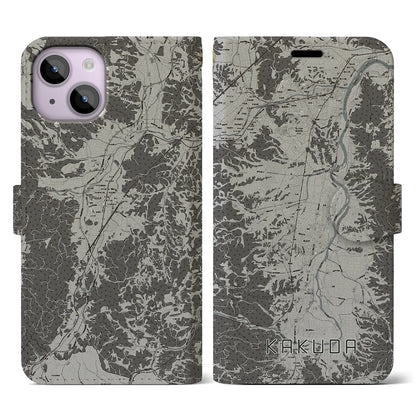 【角田（宮城県）】地図柄iPhoneケース（手帳タイプ）モノトーン・iPhone 14 用