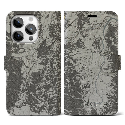 【角田（宮城県）】地図柄iPhoneケース（手帳タイプ）モノトーン・iPhone 14 Pro 用