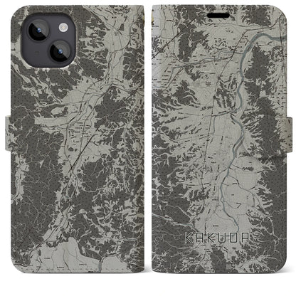 【角田（宮城県）】地図柄iPhoneケース（手帳タイプ）モノトーン・iPhone 14 Plus 用