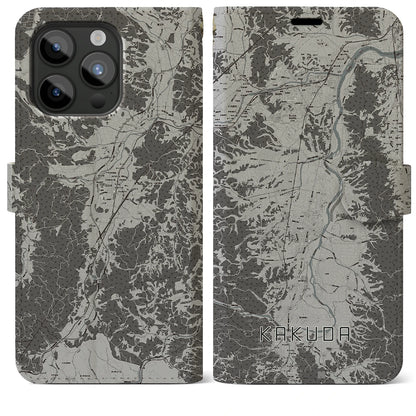 【角田（宮城県）】地図柄iPhoneケース（手帳タイプ）モノトーン・iPhone 15 Pro Max 用