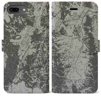 【角田（宮城県）】地図柄iPhoneケース（手帳タイプ）モノトーン・iPhone 8Plus /7Plus / 6sPlus / 6Plus 用