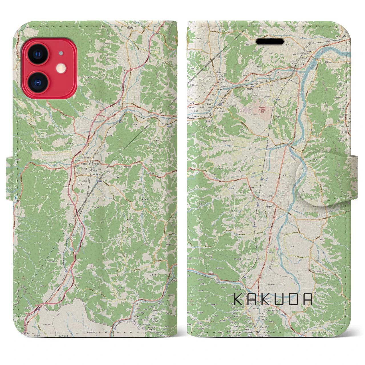 【角田（宮城県）】地図柄iPhoneケース（手帳タイプ）ナチュラル・iPhone 11 用