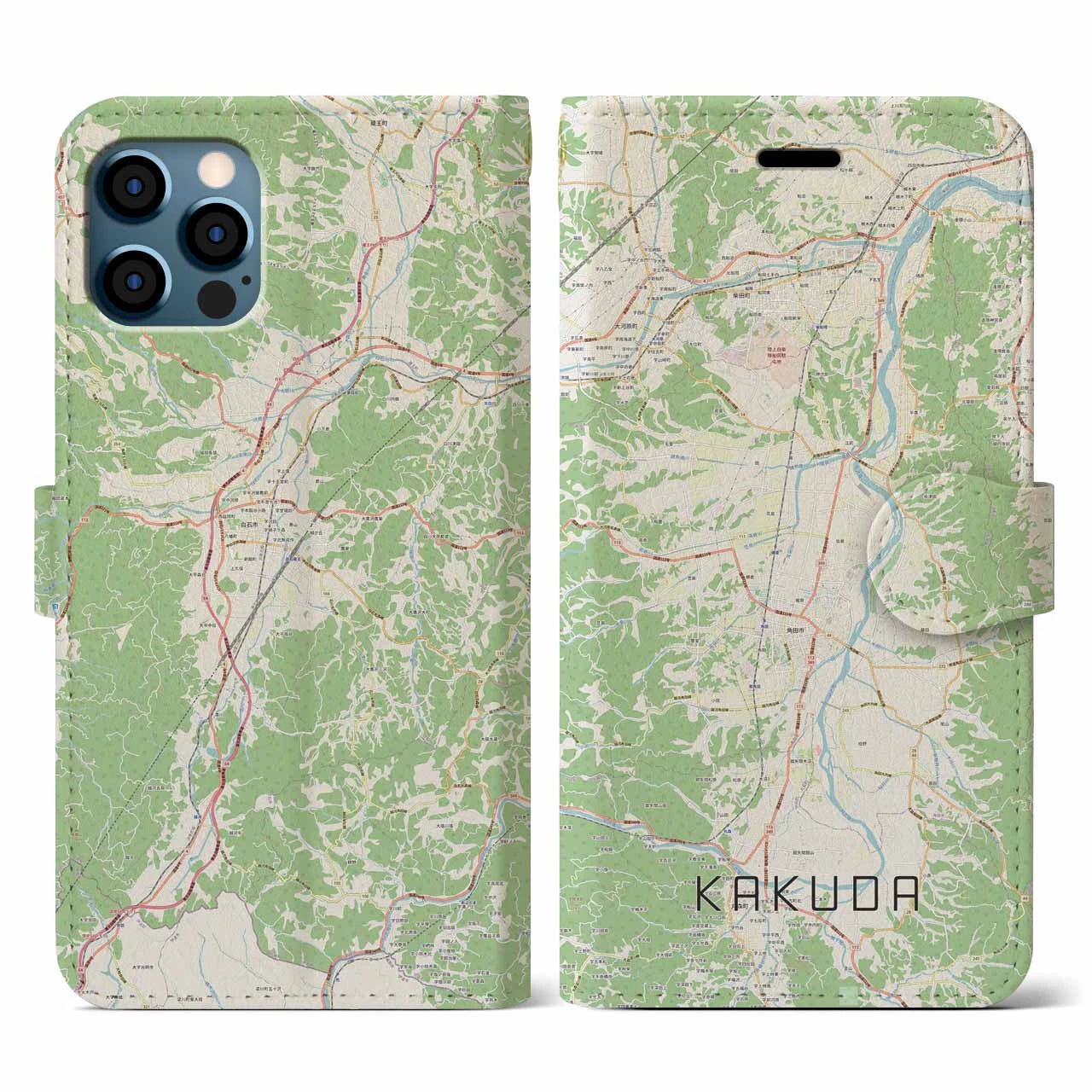 【角田（宮城県）】地図柄iPhoneケース（手帳タイプ）ナチュラル・iPhone 12 / 12 Pro 用