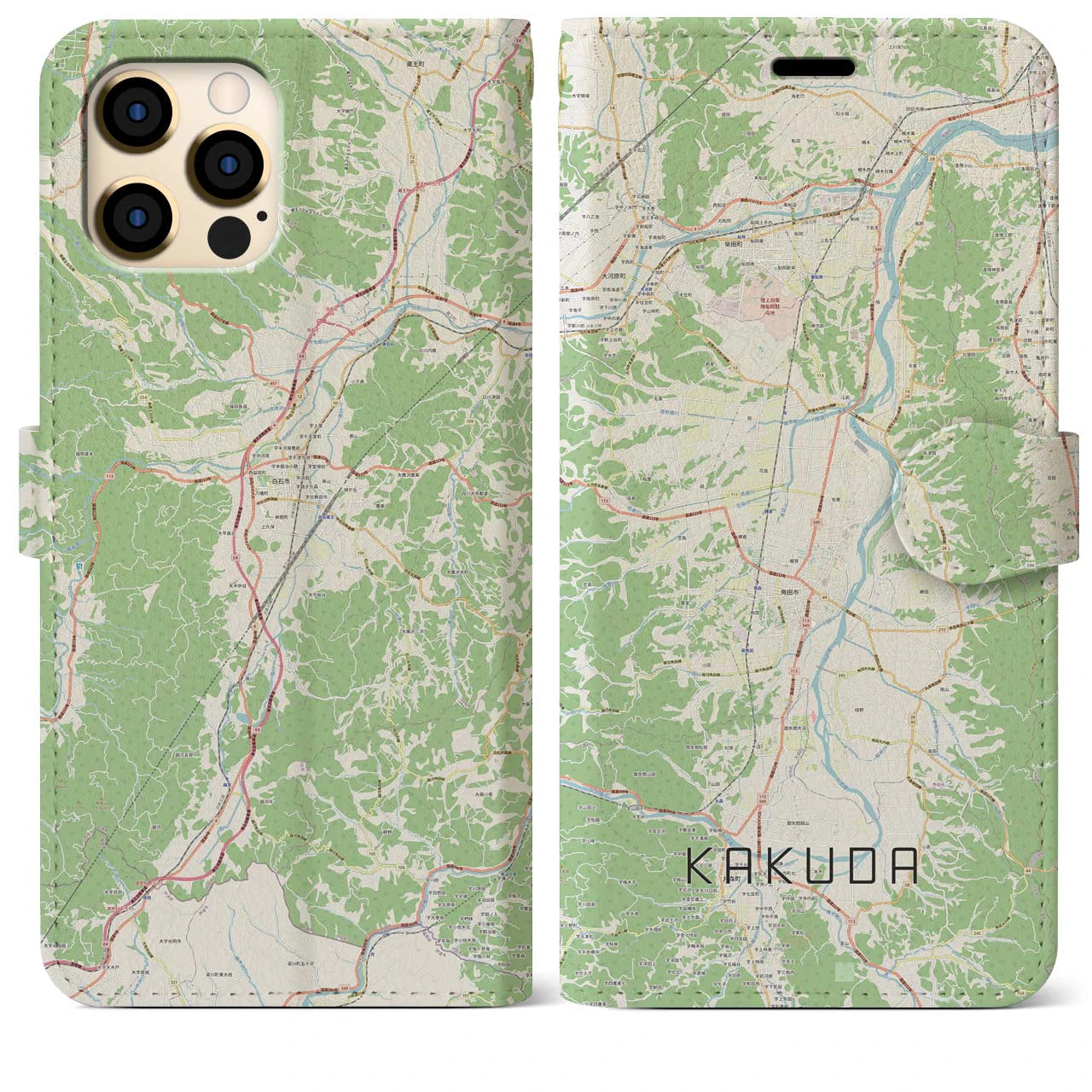 【角田（宮城県）】地図柄iPhoneケース（手帳タイプ）ナチュラル・iPhone 12 Pro Max 用