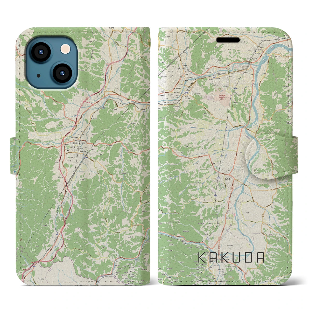 【角田（宮城県）】地図柄iPhoneケース（手帳タイプ）ナチュラル・iPhone 13 用