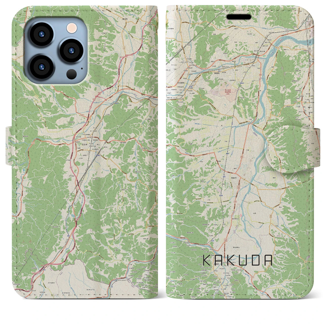 【角田（宮城県）】地図柄iPhoneケース（手帳タイプ）ナチュラル・iPhone 13 Pro Max 用