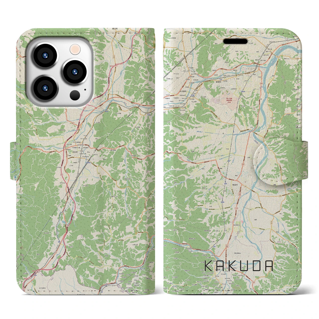 【角田（宮城県）】地図柄iPhoneケース（手帳タイプ）ナチュラル・iPhone 13 Pro 用