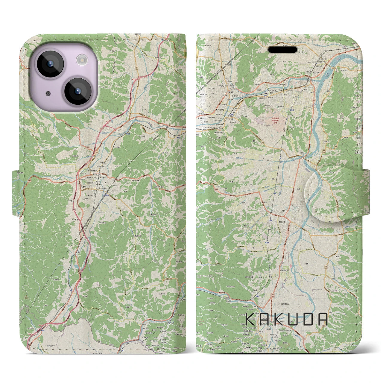 【角田（宮城県）】地図柄iPhoneケース（手帳タイプ）ナチュラル・iPhone 14 用