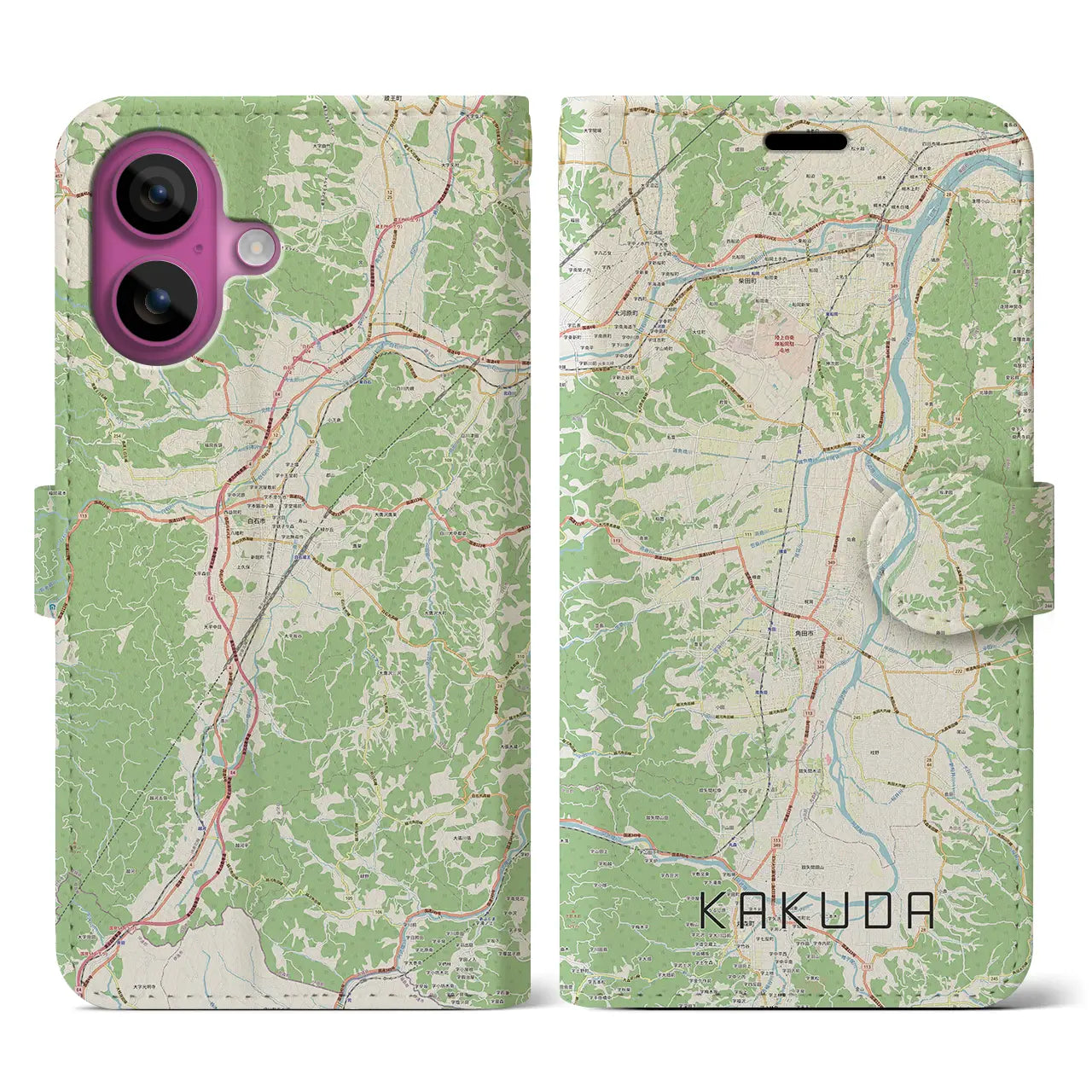 【角田（宮城県）】地図柄iPhoneケース（手帳タイプ）ナチュラル・iPhone 16 Pro 用