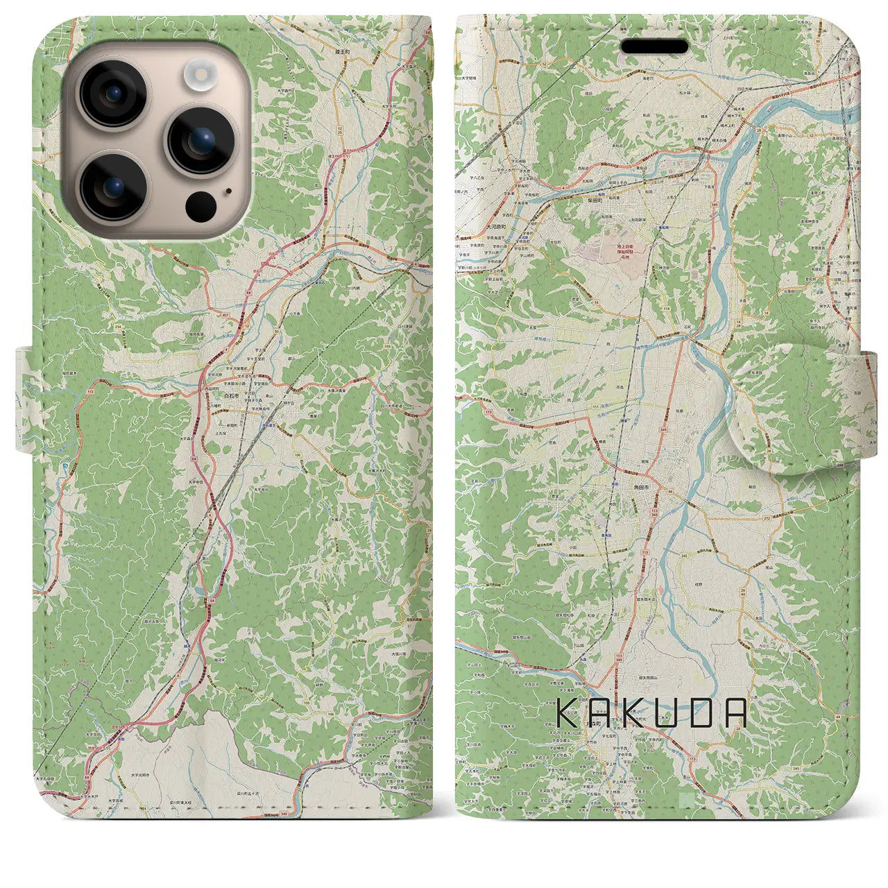 【角田（宮城県）】地図柄iPhoneケース（手帳タイプ）ナチュラル・iPhone 16 Plus 用