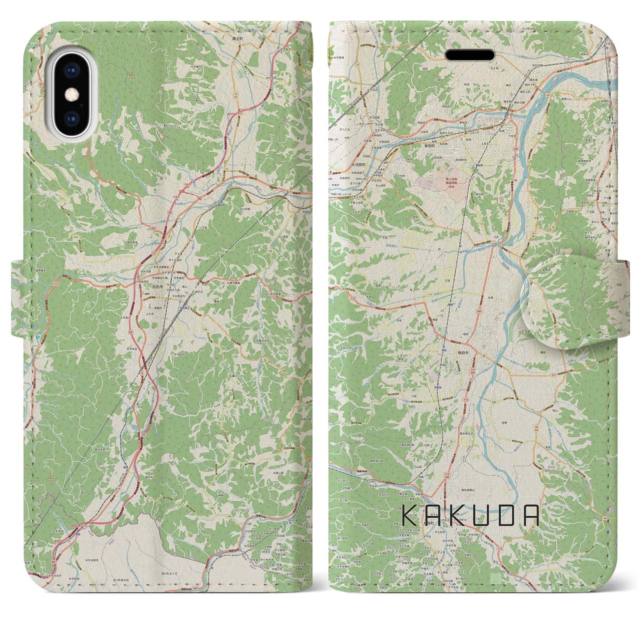 【角田（宮城県）】地図柄iPhoneケース（手帳タイプ）ナチュラル・iPhone XS Max 用