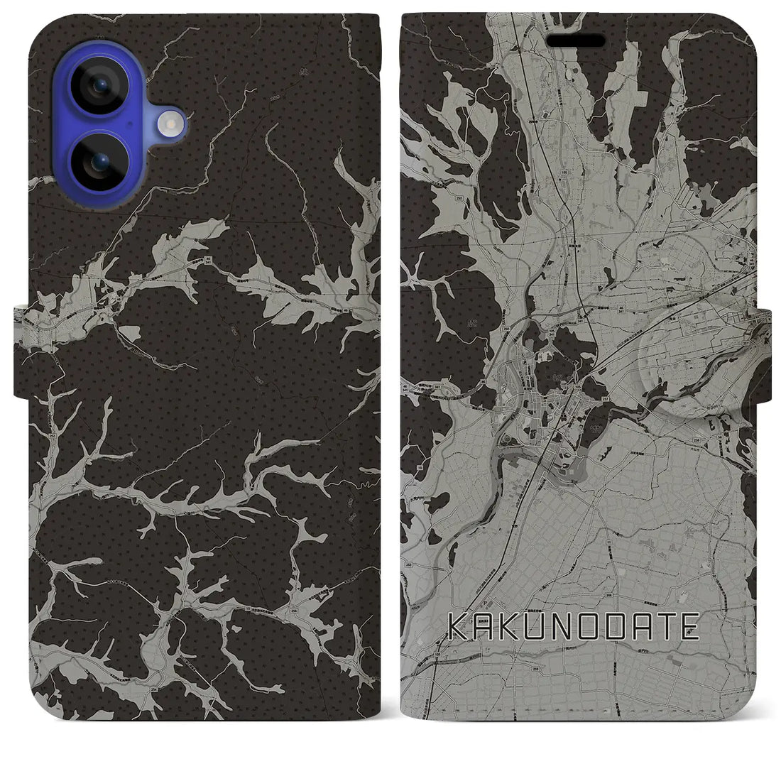 【角館(秋田県)】地図柄iPhoneケース(手帳タイプ)モノトーン・iPhone 16 Pro Max 用