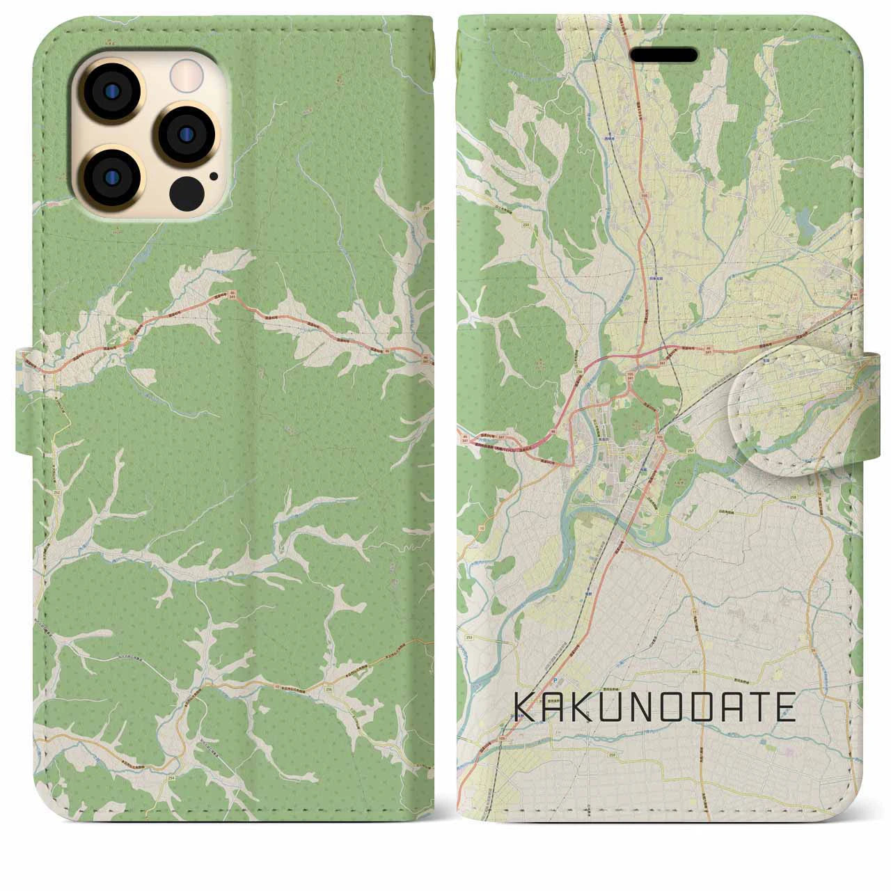 【角館（秋田県）】地図柄iPhoneケース（手帳タイプ）ナチュラル・iPhone 12 Pro Max 用