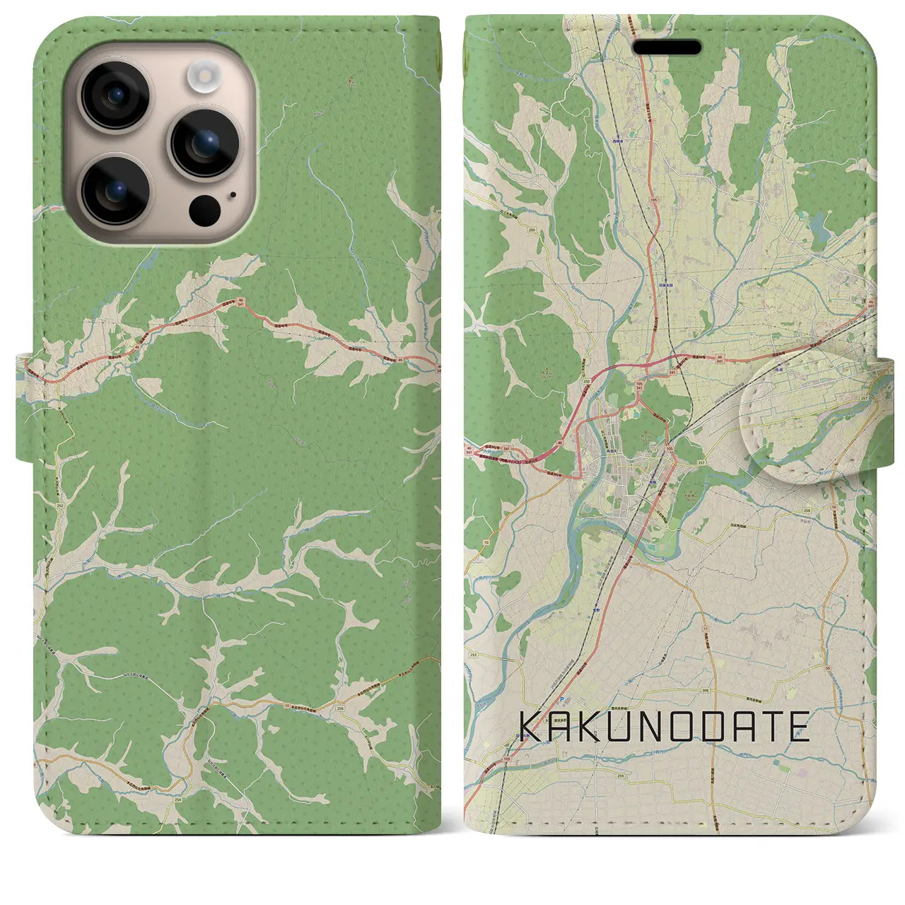 【角館（秋田県）】地図柄iPhoneケース（手帳タイプ）ナチュラル・iPhone 16 Plus 用