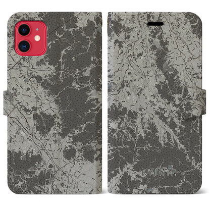 【嘉麻（福岡県）】地図柄iPhoneケース（手帳タイプ）モノトーン・iPhone 11 用